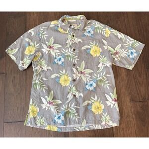 Tommy Bahama Button Up Shirt Mens Small 100% Silk White Hawaiian